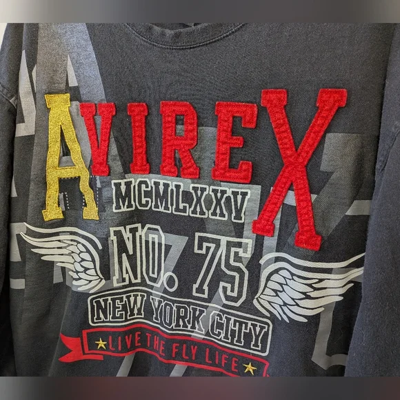 VTG Y2K AVIREX Men Long Sleeve Shirt Size XL Black Streetwear Baggy Loose Fit - Picture 2 of 12